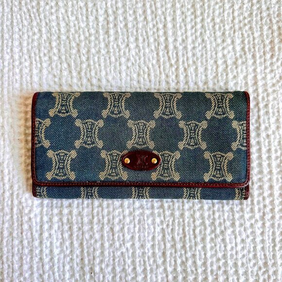 !! SOLD !! Vintage CELINE Macadam Denim Long Wallet - Picture 1 of 10